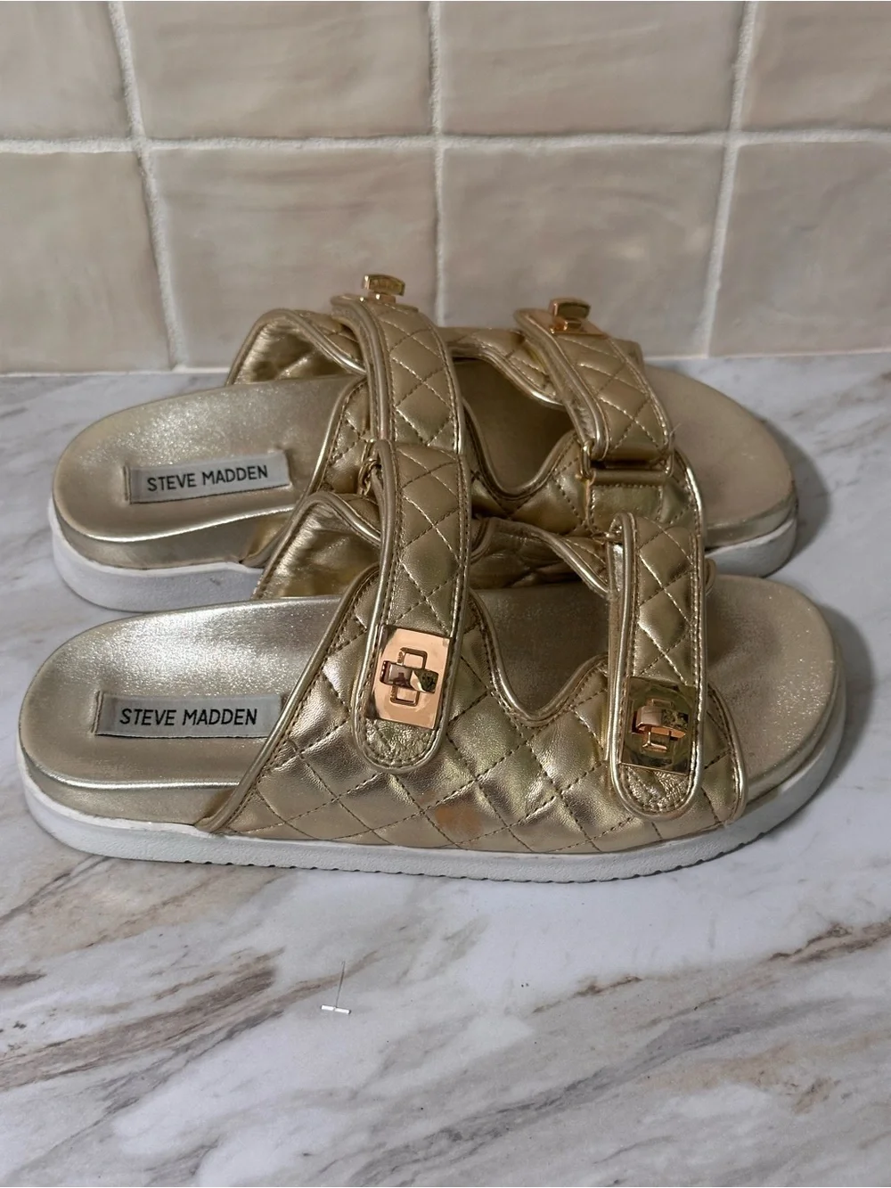 Steve Madden Schmona gold slide sandals-7